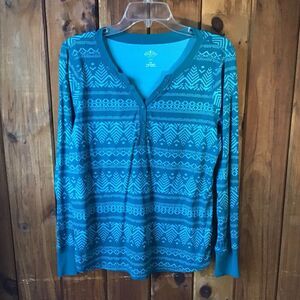 St John’s Bay Blue Henley Top PXL Fair Isle Wilderness Casual Outdoors